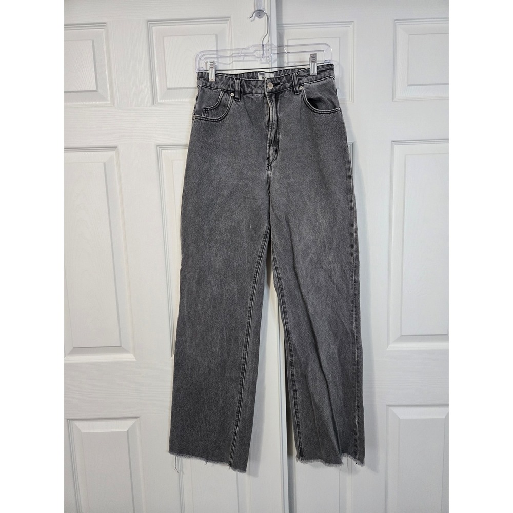 Rollas Heidi High Rise Loose Straight Leg Jeans Faded Black Raw Hem Size 29 11